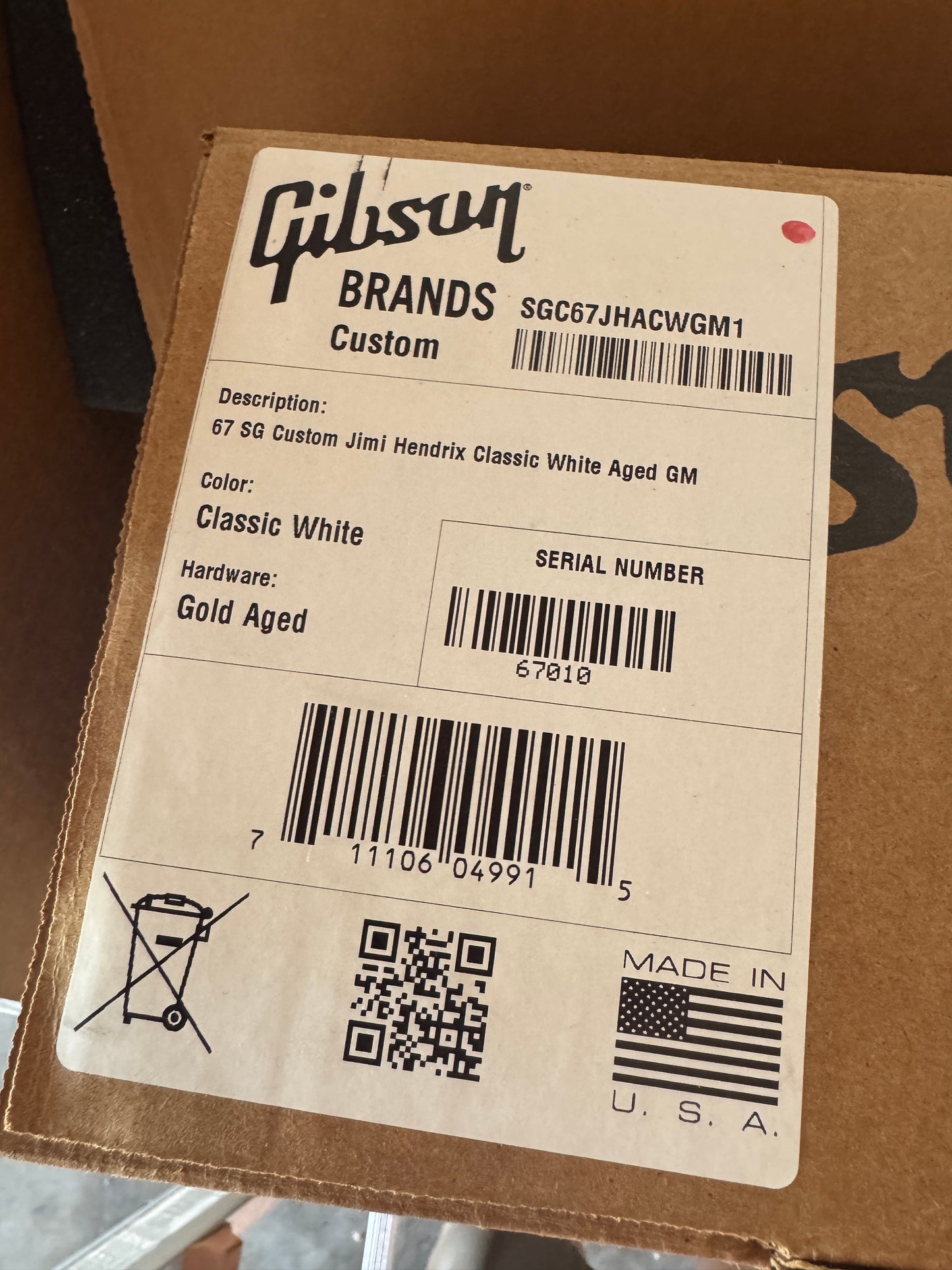 Jimi Hendrix 67 SG Gibson Custom Murphy Lab